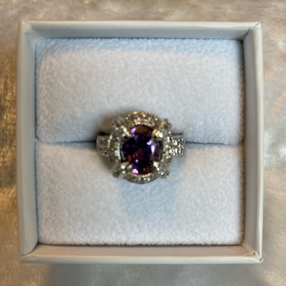 925 Amethyst Rhinestone Statement Ring - image 1
